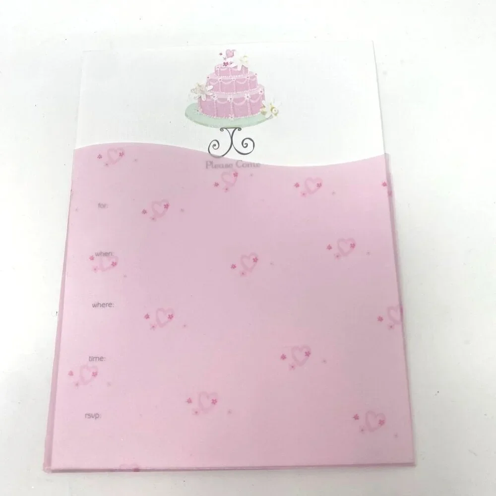 Vivian Claire 2 Pack Pink Birthday Cake Party Invitations Envelopes Vellum Inser